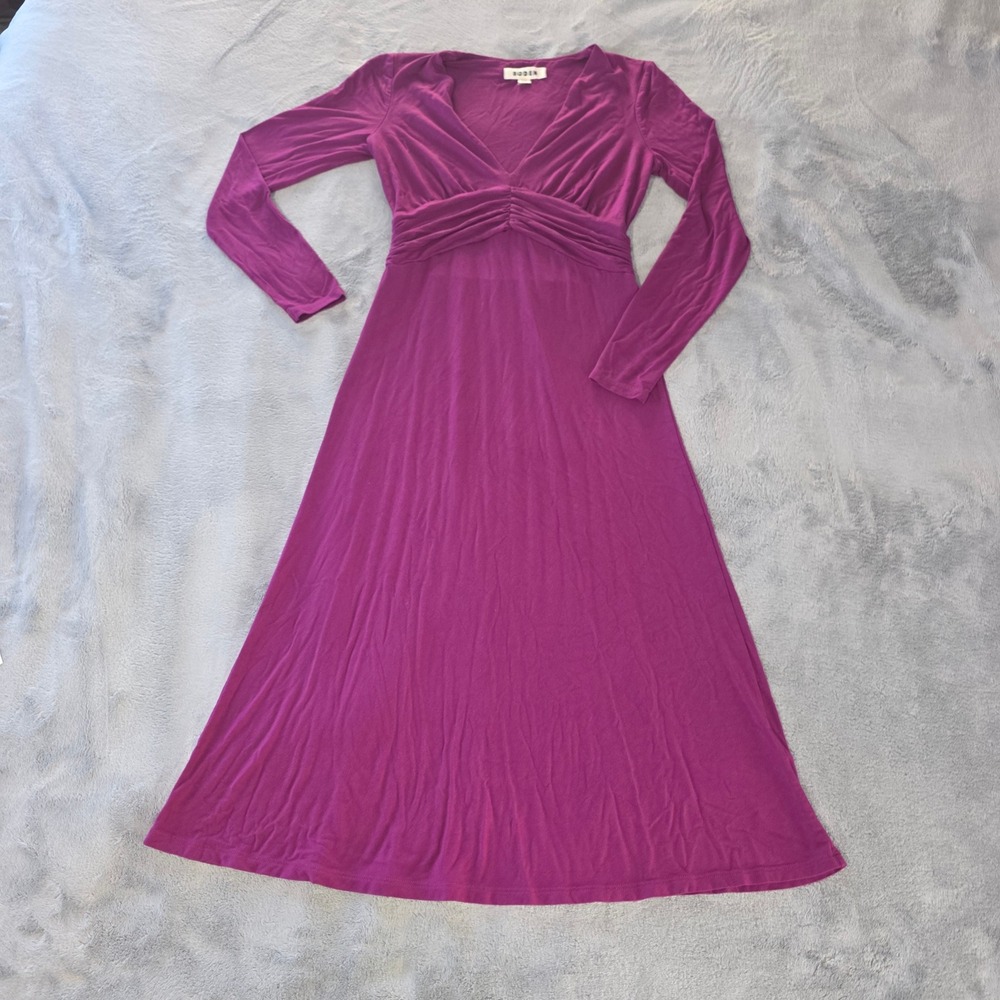 Boden Purple V-Neck Empire Waist‎ Ruched Midi Dress Long Sleeve Womens Size 2P